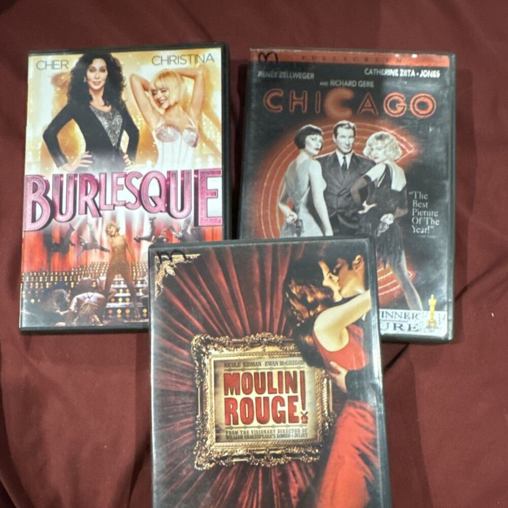 Burlesque Chicago Moulin Rouge DVD Movie Lot Musicals Cher Nicole Kidman